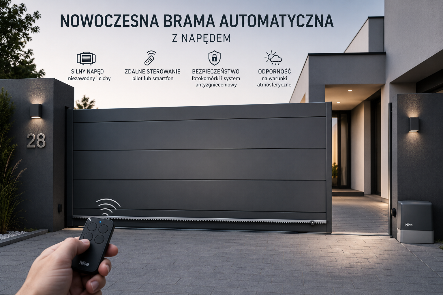 Nowoczesna brama automatyczna z napędem